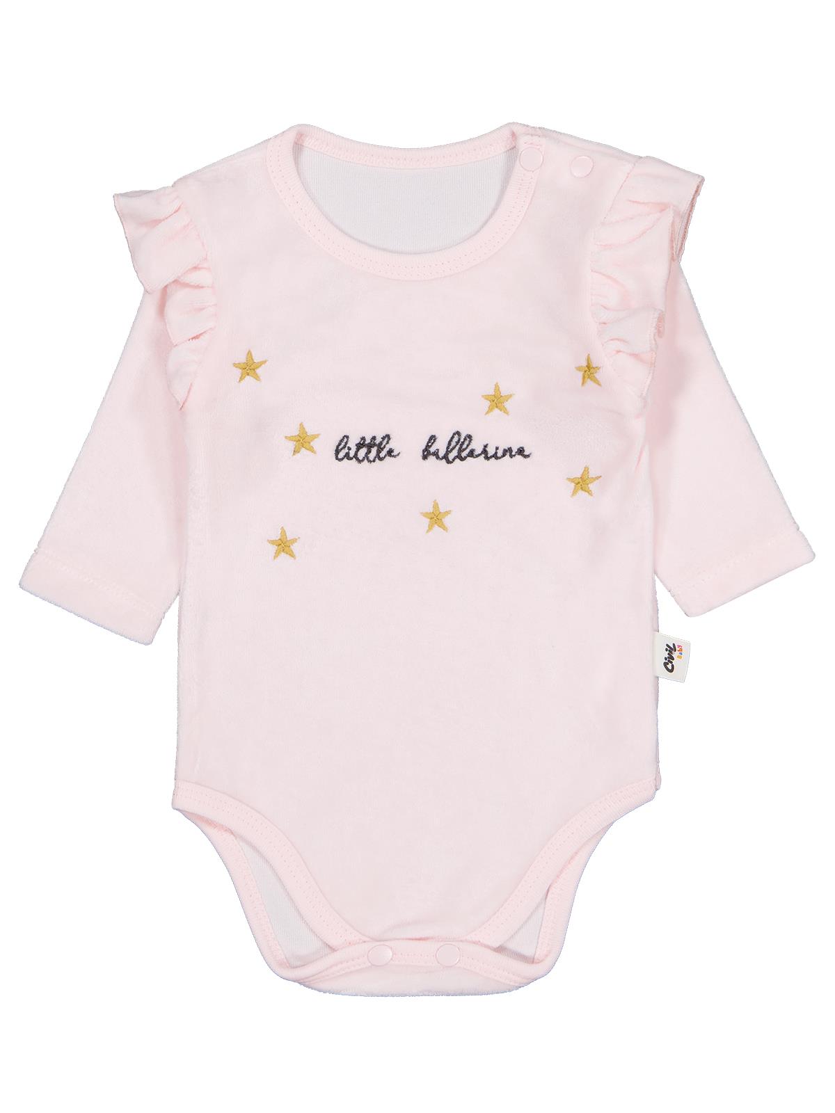 Civil Baby Yıldız Nakışlı 1-18 Ay Çıtçıtlı Badi - Pembe