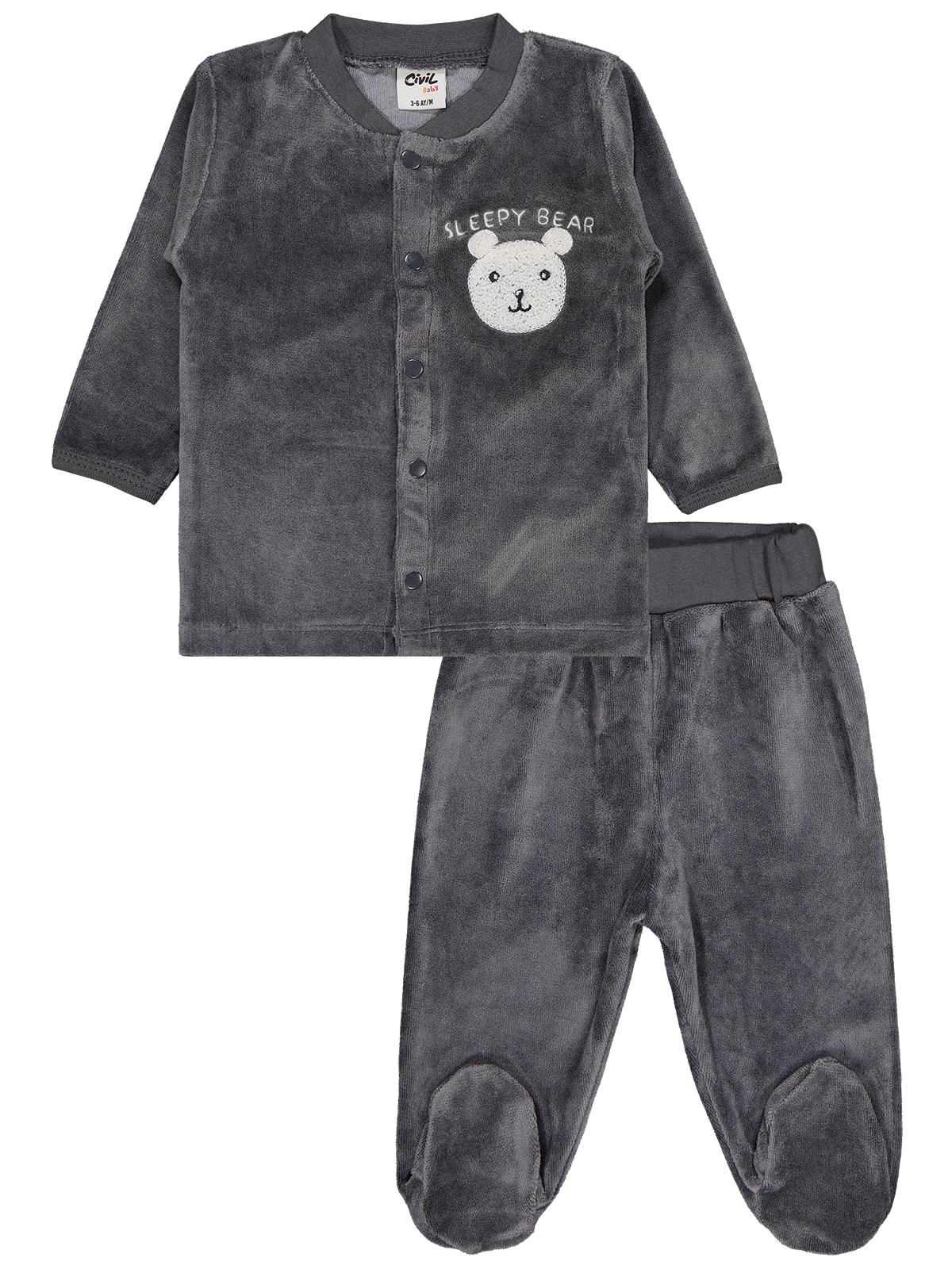 Civil Baby Ayıcık Süzene Nakışlı 1-9 Ay Pijama Takımı - Gri