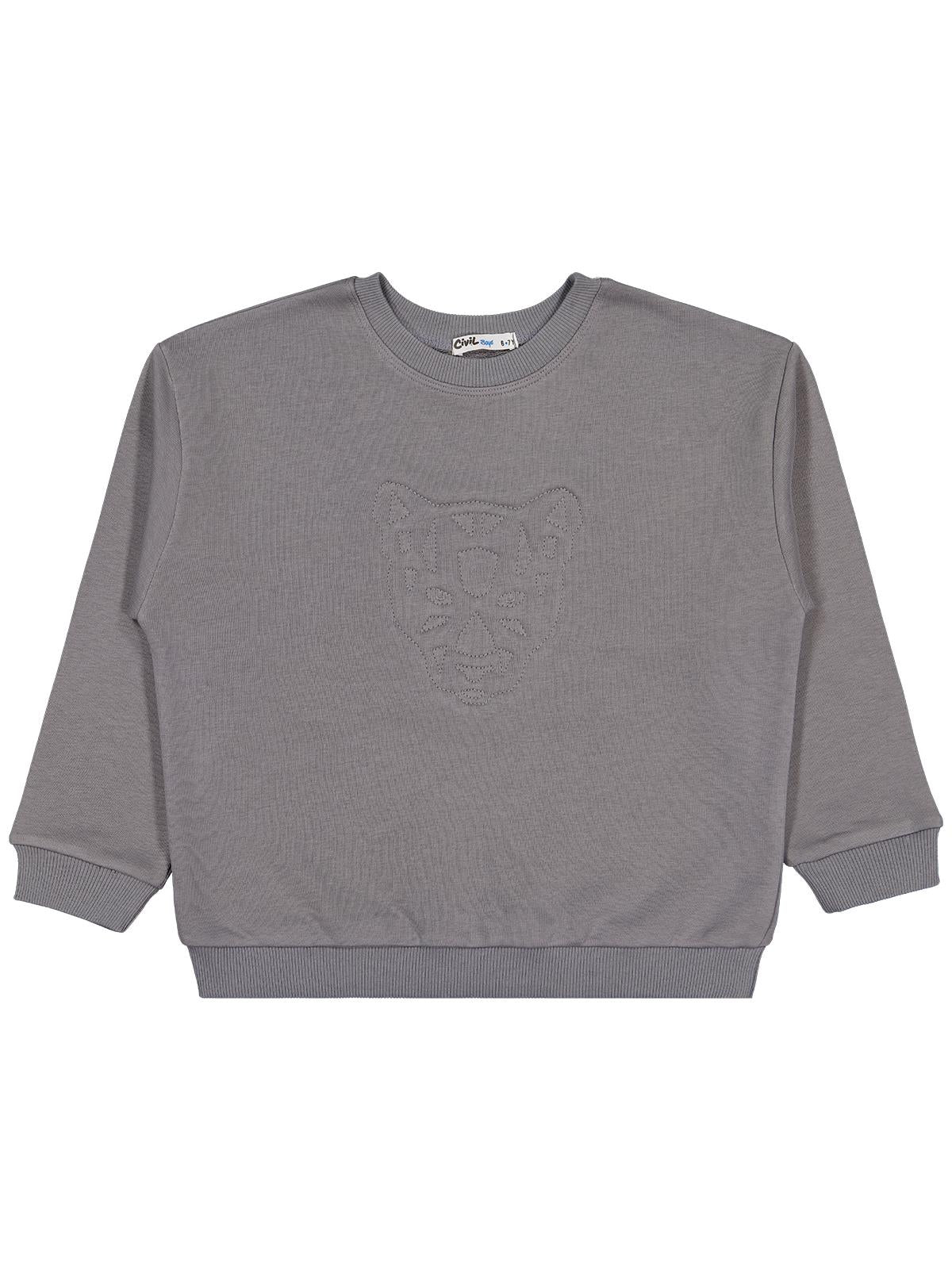 Civil Erkek Çocuk Aslan Nakışlı Sweatshirt | 3 İp Uzun Kol | Okul Kreş ve Günlük Kullanım - Gri
