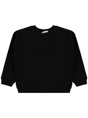Civil Erkek Çocuk Aslan Nakışlı Sweatshirt | 3 İp Uzun Kol | Okul Kreş ve Günlük Kullanım - Siyah