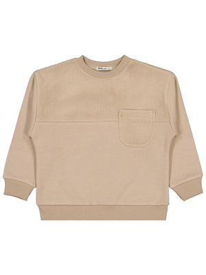 Civil Erkek Çocuk Peluş Garnili Sweatshirt | 3 İp Uzun Kol | Okul Kreş ve Günlük Kullanım - Kahverengi