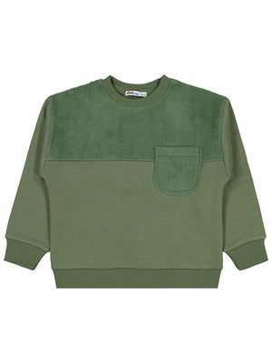 Civil Erkek Çocuk Peluş Garnili Sweatshirt | 3 İp Uzun Kol | Okul Kreş ve Günlük Kullanım - Haki