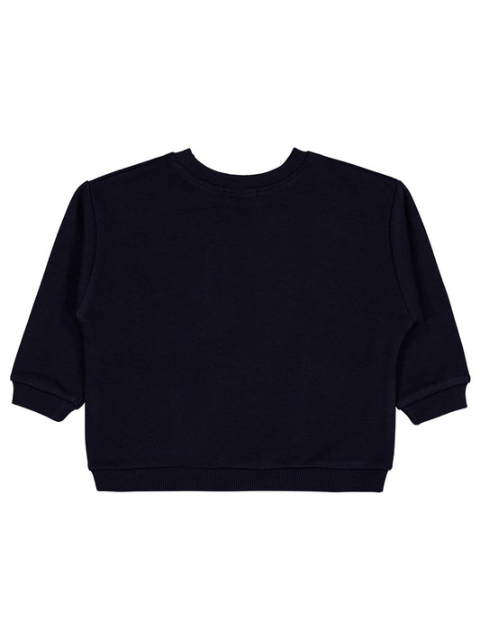 Civil Erkek Çocuk Cebi Surat Nakışlı Sweatshirt | 3 İp Uzun Kol | Okul Kreş ve Günlük Kullanım - Lacivert
