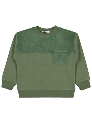 Civil Erkek Çocuk Peluş Garnili Sweatshirt | 3 İp Uzun Kol | Okul Kreş ve Günlük Kullanım - Haki