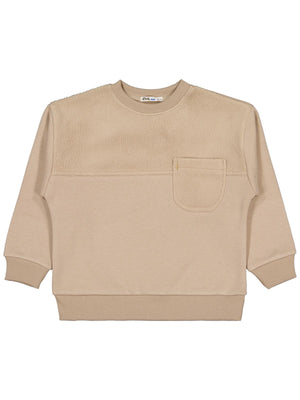 Civil Erkek Çocuk Peluş Garnili Sweatshirt | 3 İp Uzun Kol | Okul Kreş ve Günlük Kullanım - Kahverengi