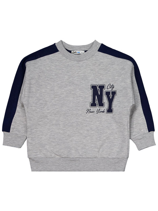 Civil Erkek Çocuk Ny Baskılı2-5 Yaş Eşofman Takımı | 3 İp-3 İp | Okul Kreş ve Günlük Kullanım - Gri