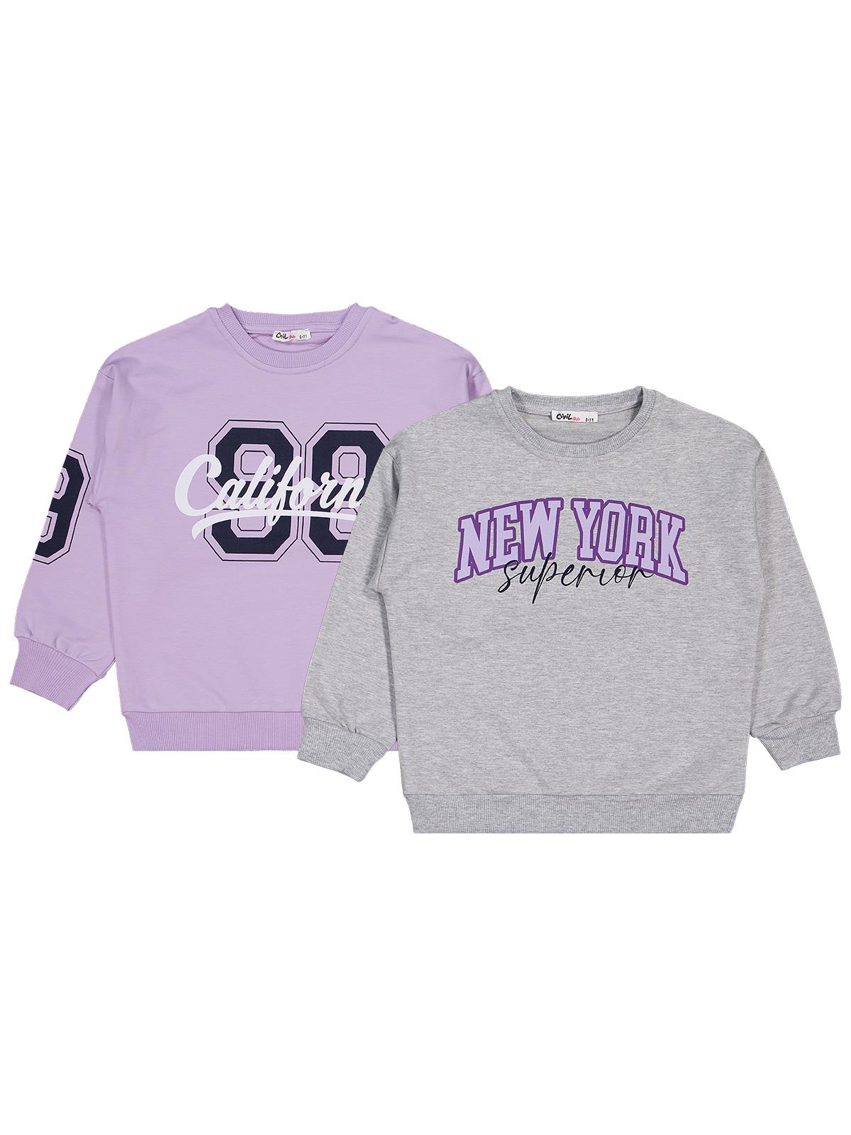 Civil Kız Çocuk New York Baskılı 2'li Set Sweatshirt | 2 İp Uzun Kol | Okul Kreş ve Günlük Kullanım