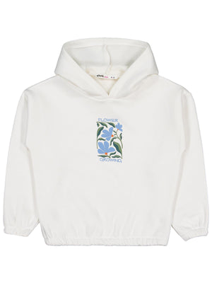 Civil Kız Çocuk Flower Baskılı Sweatshirt | 3 İp Uzun Kol Kapşonlu | Okul Kreş ve Günlük Kullanım - Ekru