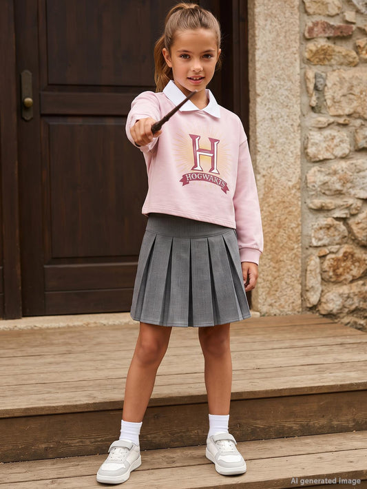 Harry Potter Sweatshirt | 3 İp Şardonsuz Uzun Kol Bisiklet Yaka | Okul Kreş ve Günlük Kullanım - Pembe