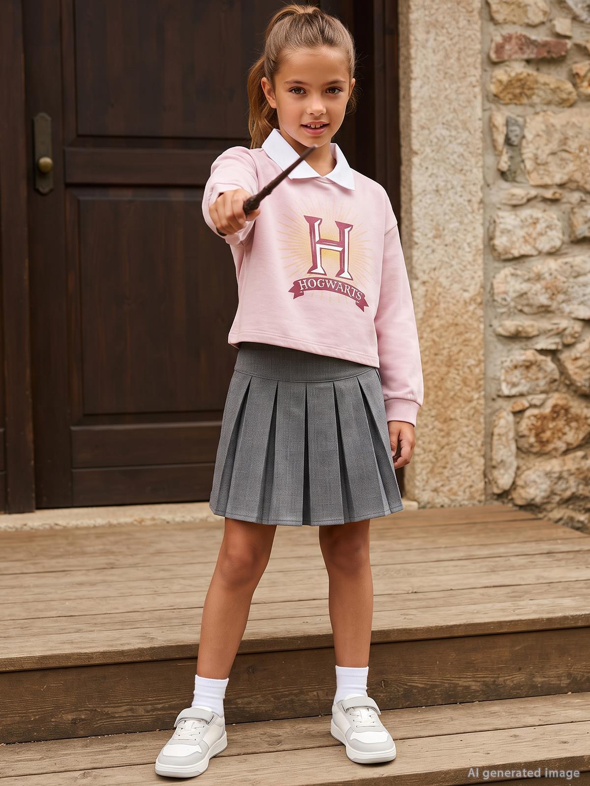 Harry Potter Sweatshirt | 3 İp Şardonsuz Uzun Kol Bisiklet Yaka | Okul Kreş ve Günlük Kullanım - Pembe