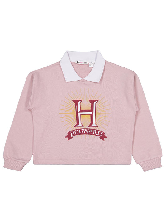Harry Potter Sweatshirt | 3 İp Şardonsuz Uzun Kol Bisiklet Yaka | Okul Kreş ve Günlük Kullanım - Pembe