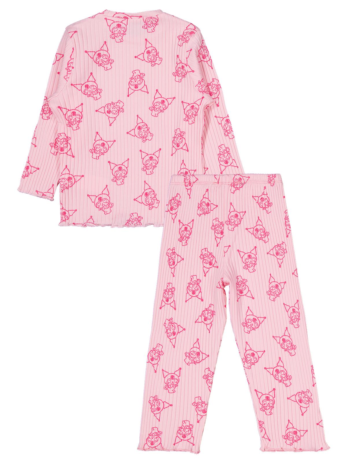 Kuromi Pijama Takımı | Kaşkorse Uzun Kol Bisiklet Yaka Baskılı | Okul Kreş ve Günlük Kullanım - Pembe