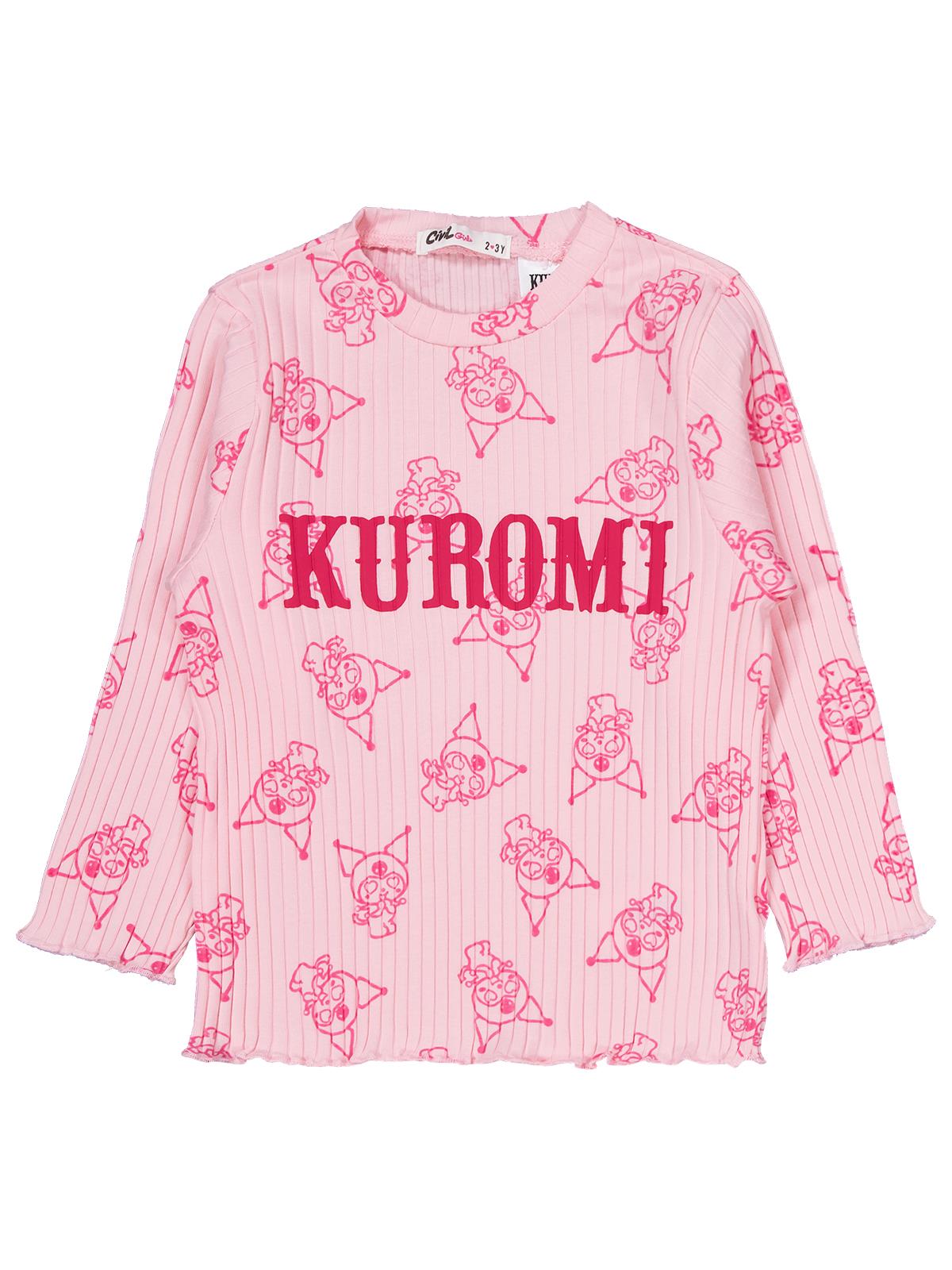 Kuromi Pijama Takımı | Kaşkorse Uzun Kol Bisiklet Yaka Baskılı | Okul Kreş ve Günlük Kullanım - Pembe