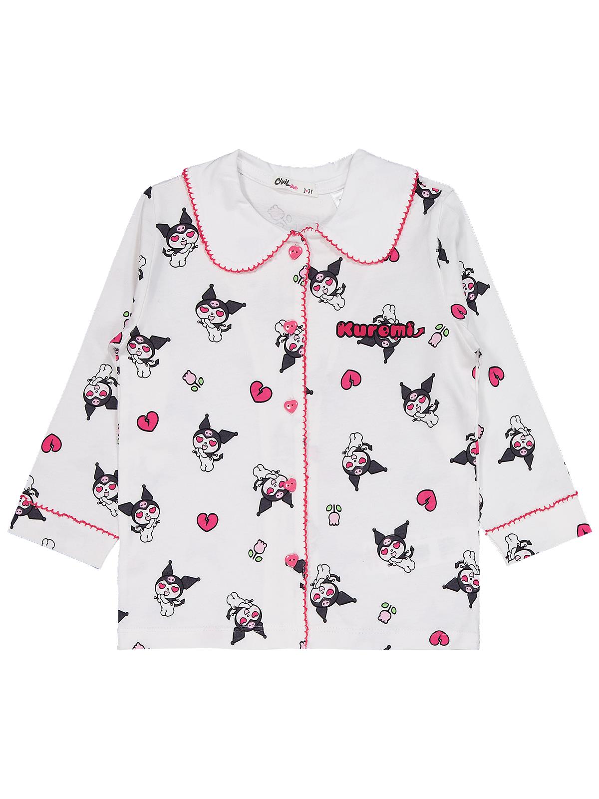 Kuromi Pijama Takımı | Süprem-Süprem Uzun Kol Gömlek Yaka - Polo | Okul Kreş ve Günlük Kullanım - Ekru