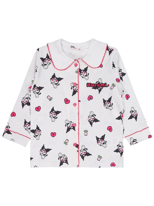 Kuromi Pijama Takımı | Süprem-Süprem Uzun Kol Gömlek Yaka - Polo | Okul Kreş ve Günlük Kullanım - Ekru