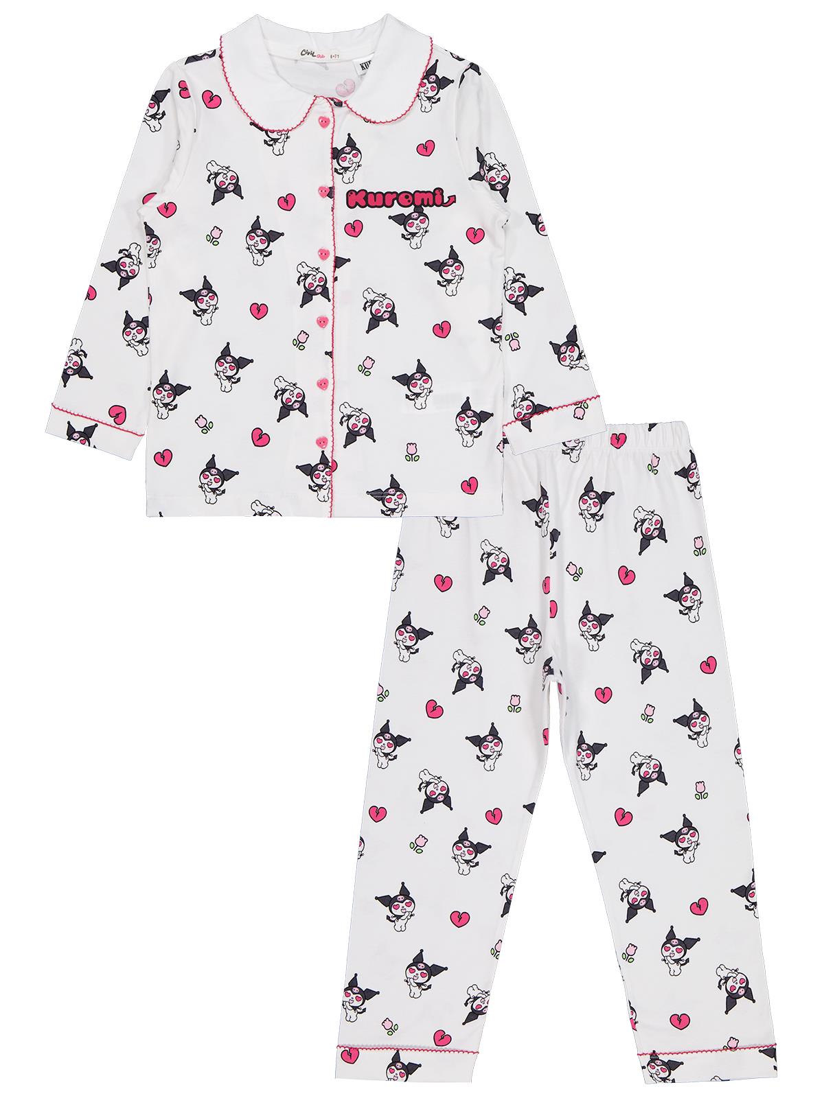 Kuromi Pijama Takımı | Süprem-Süprem Uzun Kol Gömlek Yaka - Polo | Okul Kreş ve Günlük Kullanım - Ekru