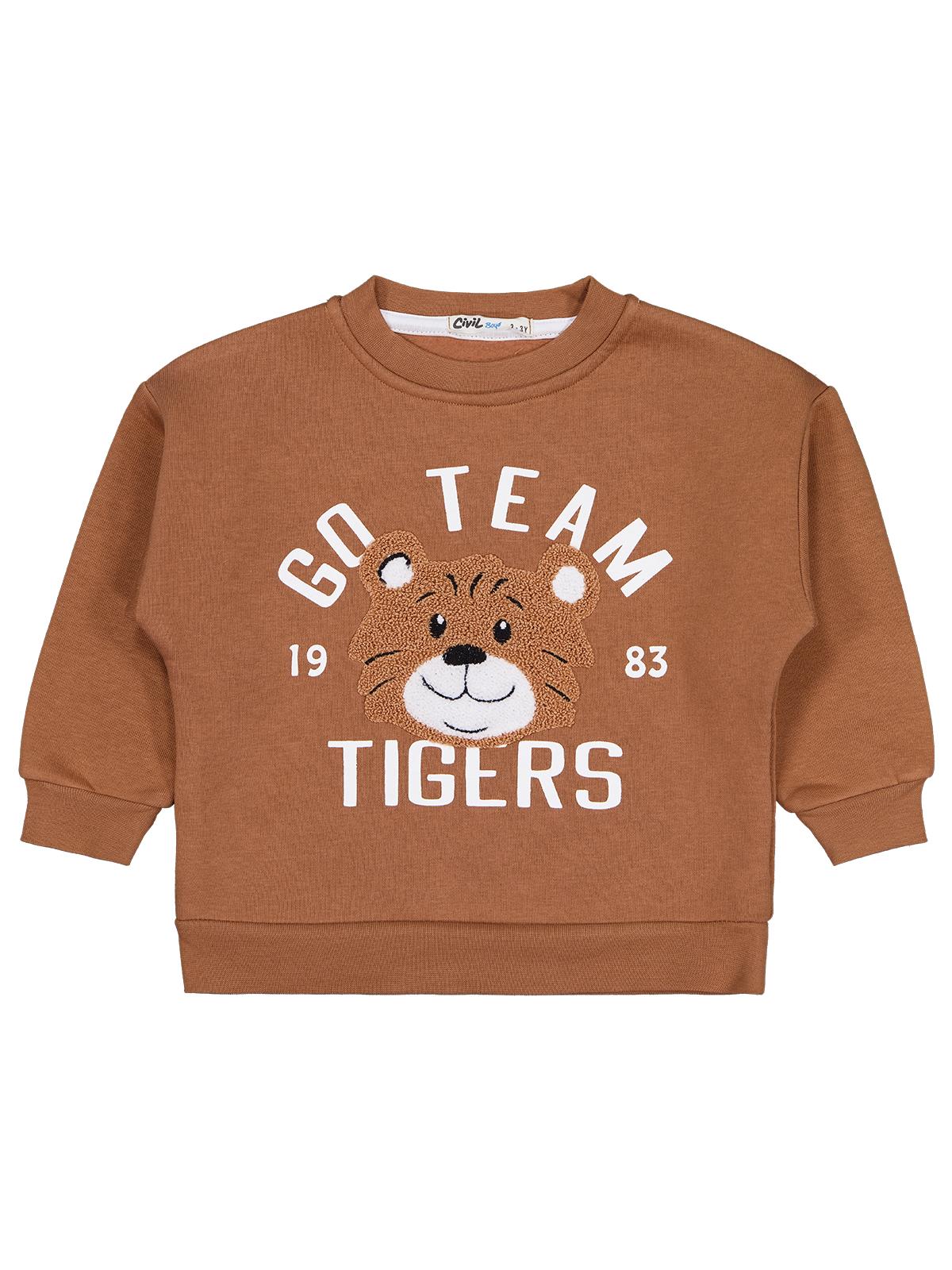 Civil Boys Go Team Tıger Baskılı 2-5 Yaş Sweatshirt - Kahve
