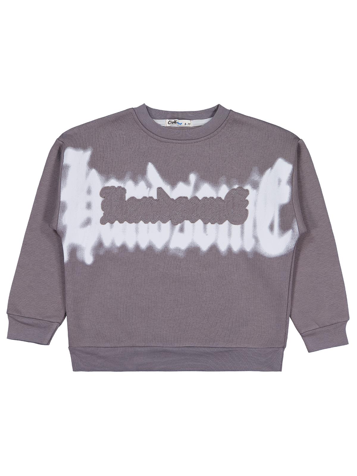 Civil Erkek Çocuk Banosome Baskılı Sweatshirt | 3 İp Uzun Kol | Okul Kreş ve Günlük Kullanım - Gri