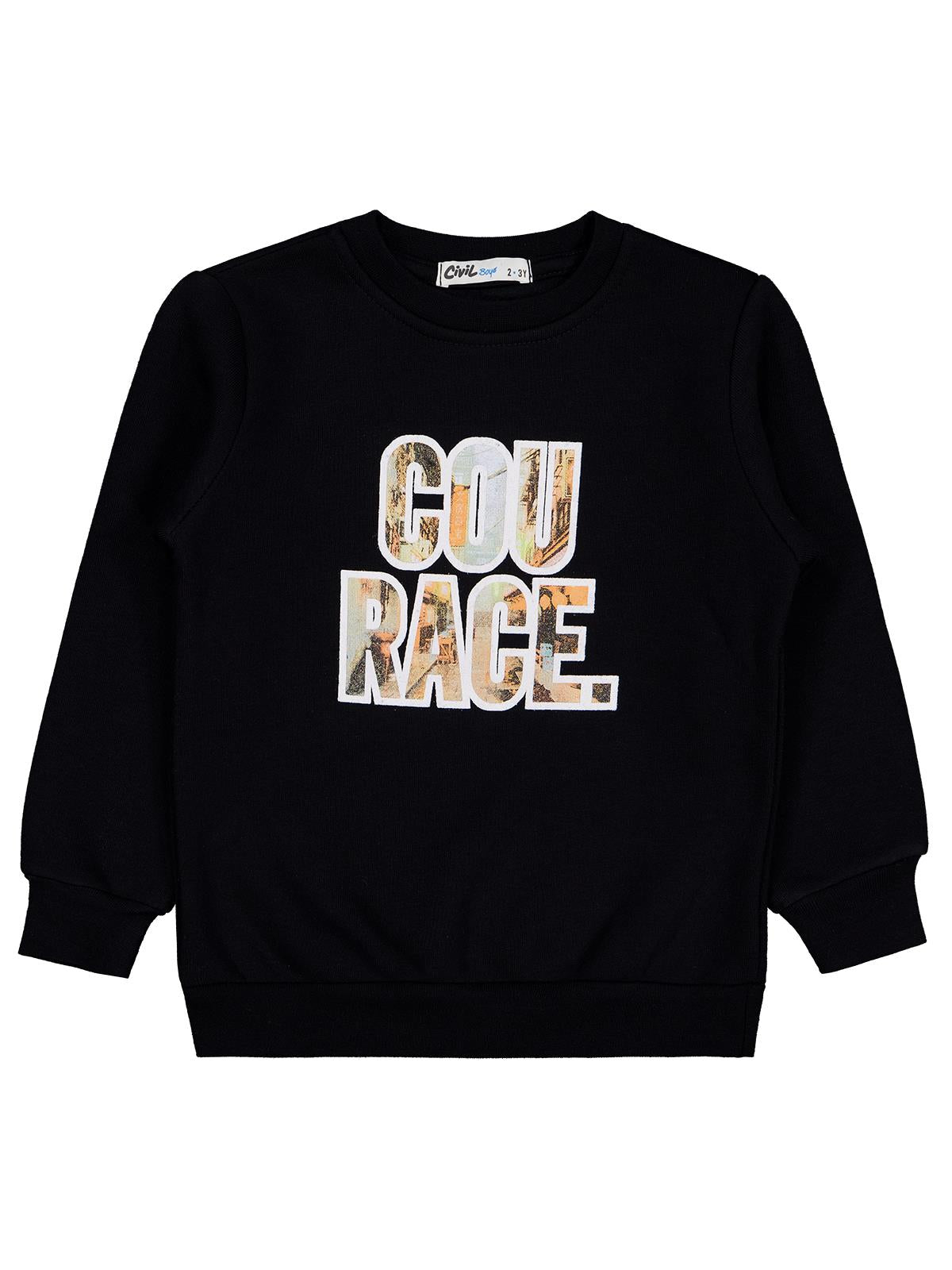 Civil Erkek Çocuk Cou Race Baskılı Sweatshirt | 3 İp Uzun Kol | Okul Kreş ve Günlük Kullanım - Siyah