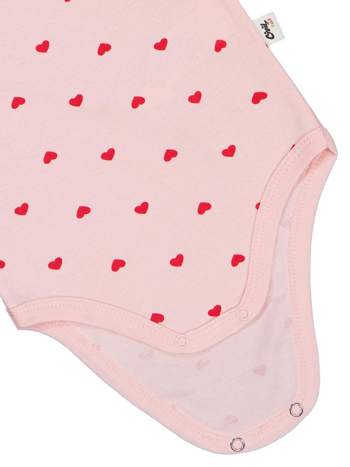 Civil Baby Kalp Baskılı 1-36 Ay Çıtçıtlı Badi - Pembe