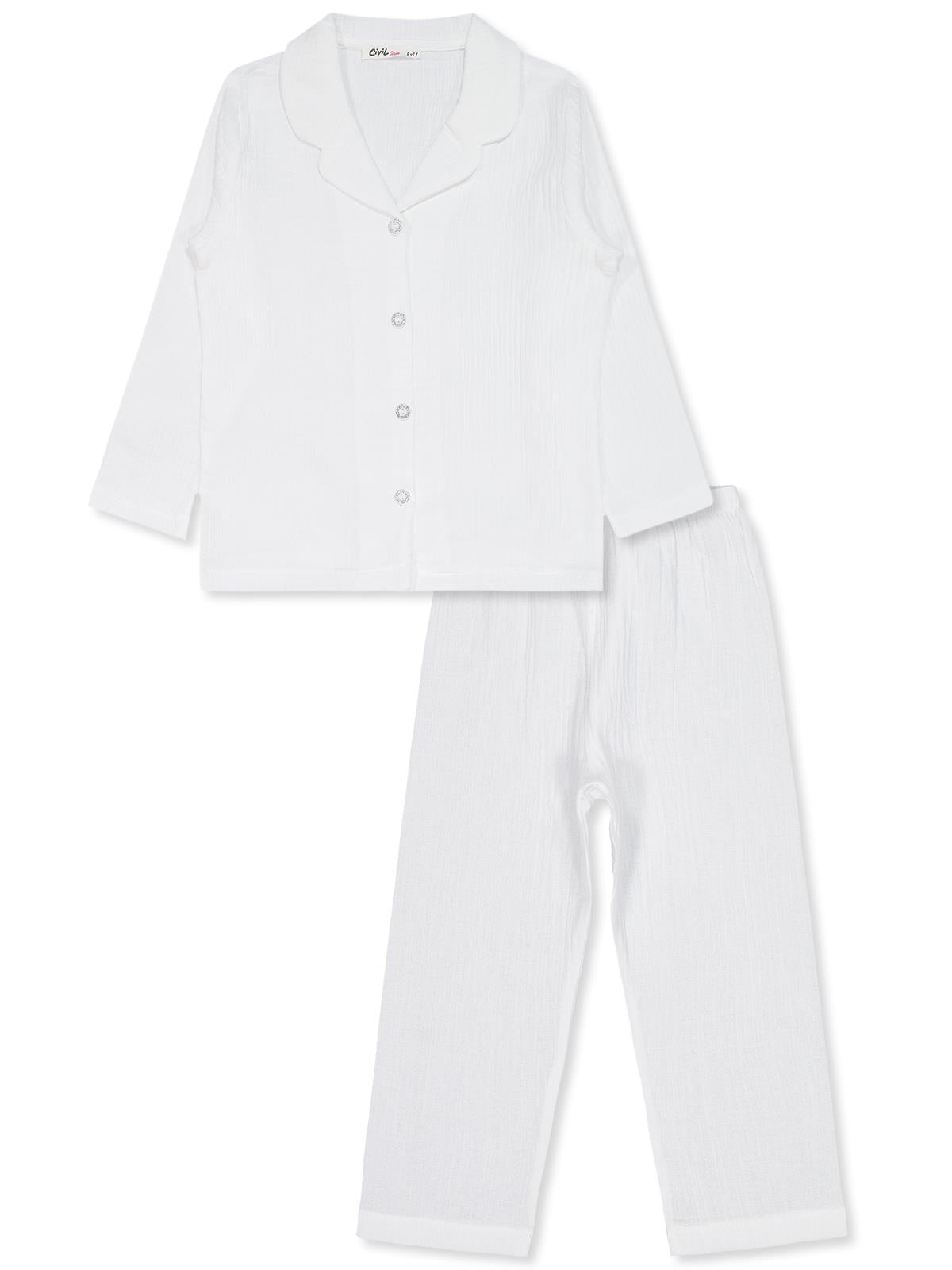 Civil Girls Düz 10-13 Yaş Pijama Takımı - Ekru