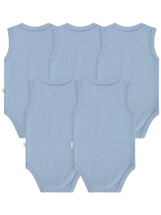 Civil Baby 5 li Organik Sıfır Kol  Çıtçıtlı Badi - Mavi