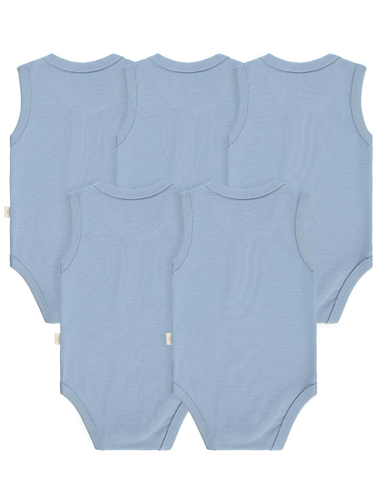 Civil Baby 5 li Organik Sıfır Kol 0-36 Ay Çıtçıtlı Badi - Mavi