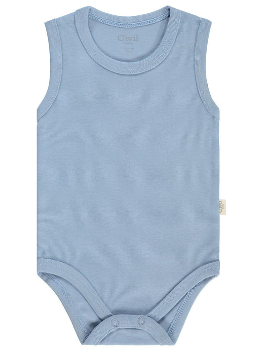 Civil Baby 5'li Organik Çıtçıtlı Badi Seti | Pamuklu Kolsuz | Ribana Bebek Atlet - Mavi
