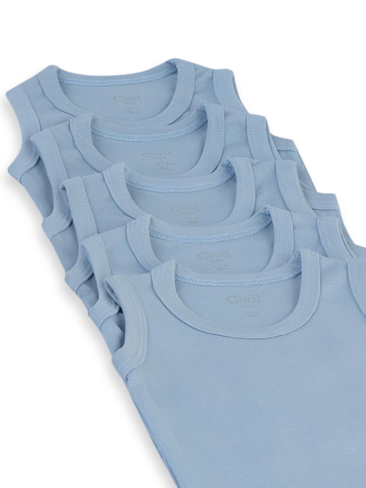 Civil Baby 5 li Organik Sıfır Kol  Çıtçıtlı Badi - Mavi