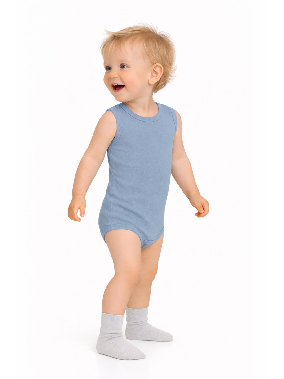Civil Baby 5 li Organik Sıfır Kol 0-36 Ay Çıtçıtlı Badi - Mavi
