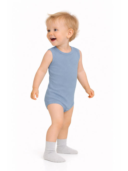 Civil Baby 5'li Organik Çıtçıtlı Badi Seti | Pamuklu Kolsuz | Ribana Bebek Atlet - Mavi