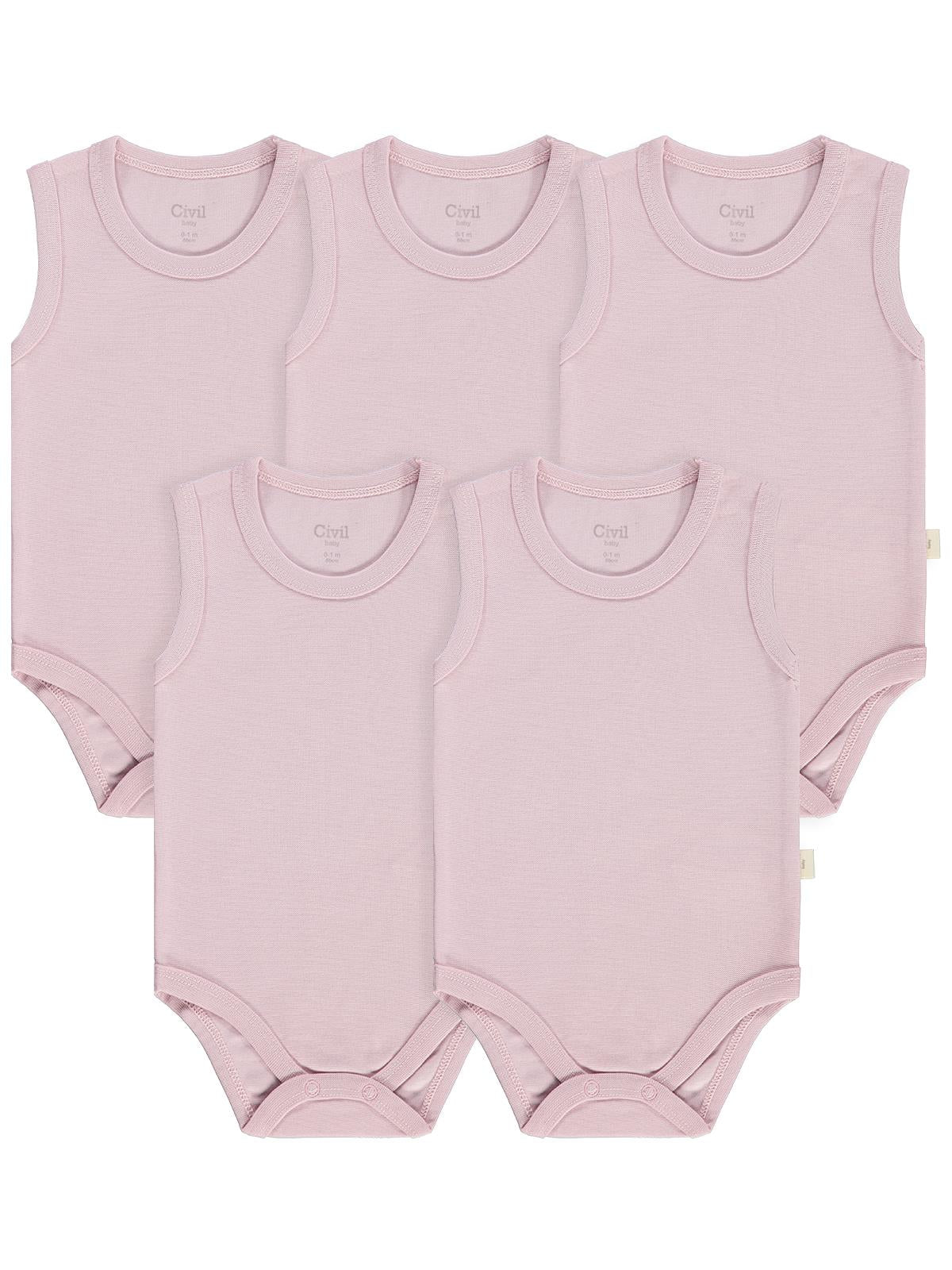 Civil Baby 5 li Organik Sıfır Kol 0-36 Ay Çıtçıtlı Badi - Pembe