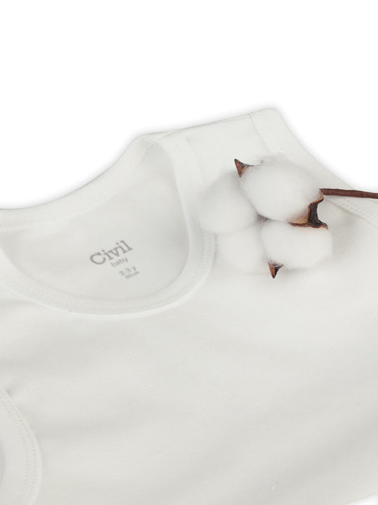 Civil Baby 5'li Organik Çıtçıtlı Badi Seti | Pamuklu Kolsuz | Ribana Bebek Atlet - Ekru