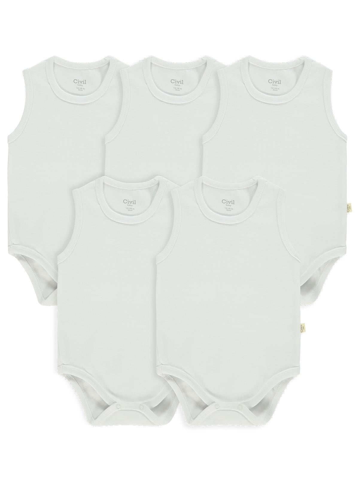 Civil Baby 5 li Organik Sıfır Kol 0-36 Ay Çıtçıtlı Badi - Bej