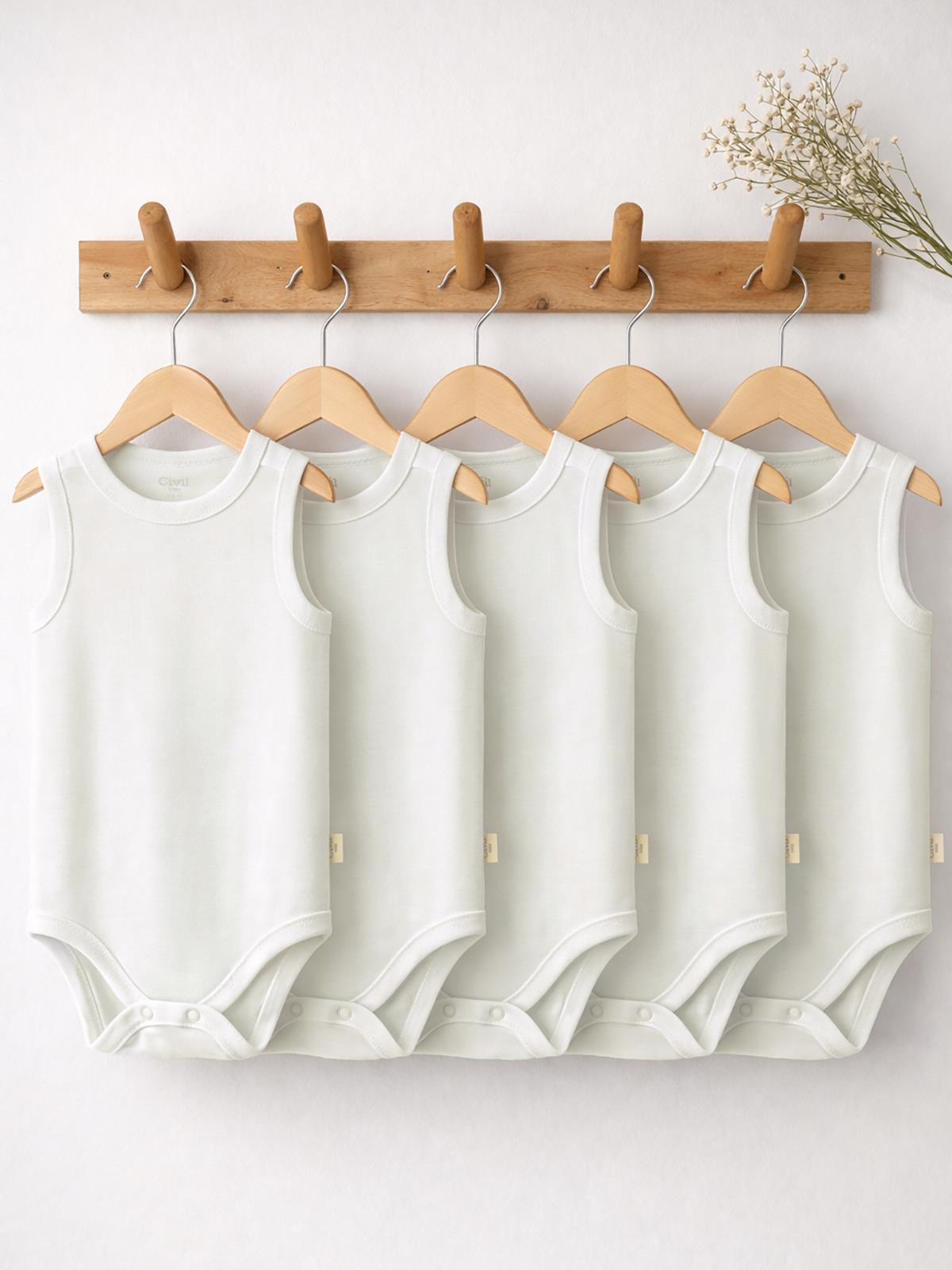 Civil Baby 5 li Organik Sıfır Kol 0-36 Ay Çıtçıtlı Badi - Bej