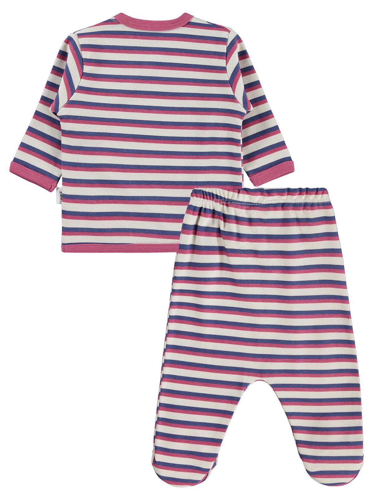 Civil Baby Çizgili Cutie Baskılı 0-1 Ay Zıbın Takımları - Bej