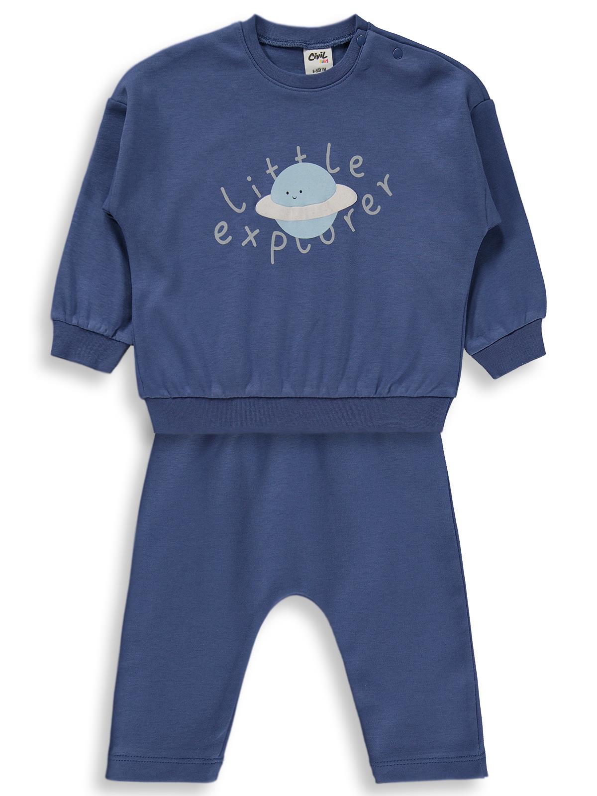 Civil Baby Little Explorer Dünya Baskılı 6-18 Ay Takım - Mavi