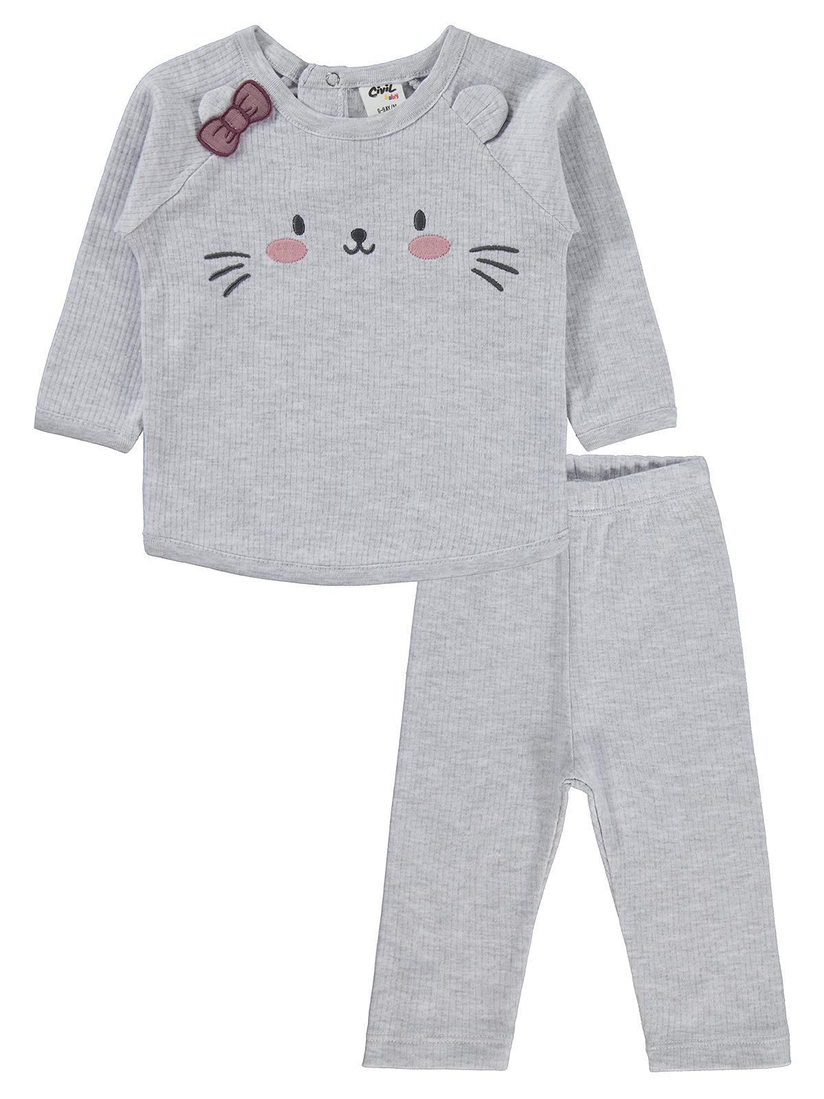 Civil Baby Kuyruk ve Kedi Baskılı 6-18 Ay Takım - Bej