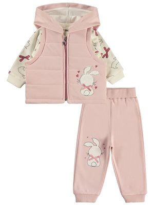 Civil Baby Tavşan Baskılı 3'lü 6-18 Ay Takım - Pembe
