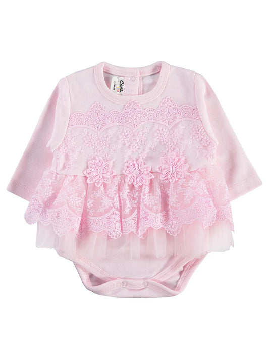 Civil Baby Fırfır Tüllü 3-12 Ay Çıtçıtlı Badi - Pembe