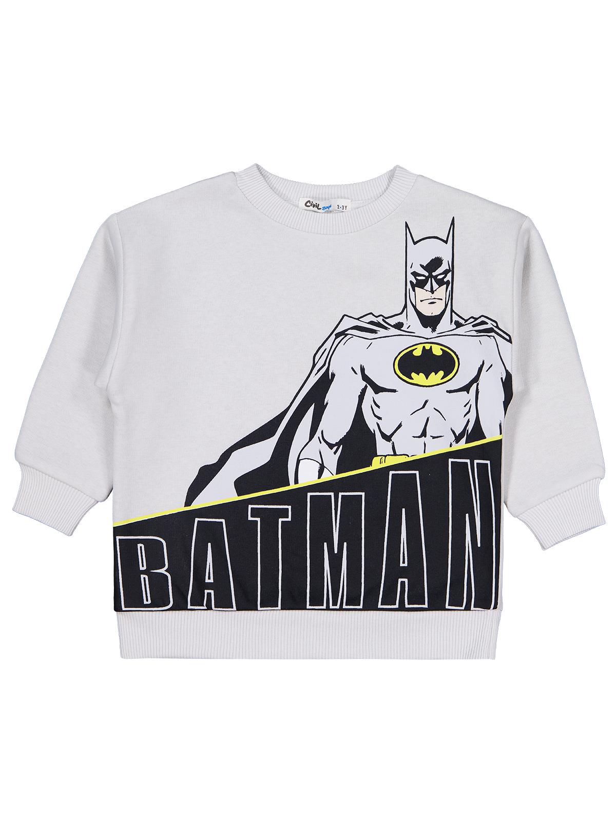 Batman Baskılı Sweatshirt | 3 İp Uzun Kol Bisiklet Yaka Baskılı | Okul Kreş ve Günlük Kullanım - Gri