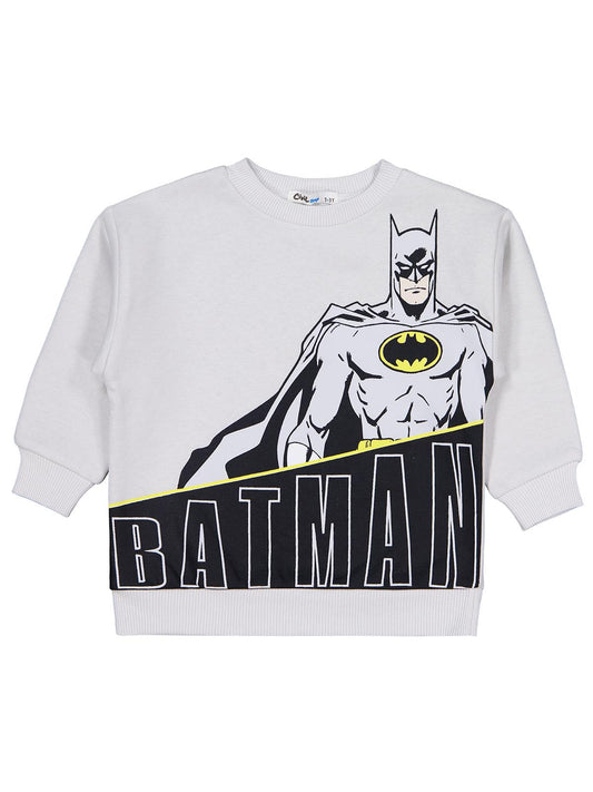 Batman Baskılı Sweatshirt | 3 İp Uzun Kol Bisiklet Yaka Baskılı | Okul Kreş ve Günlük Kullanım - Gri