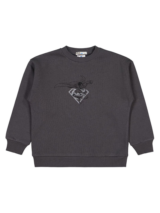 Superman Logo Baskılı 6-9 Yaş Sweatshirt - Gri