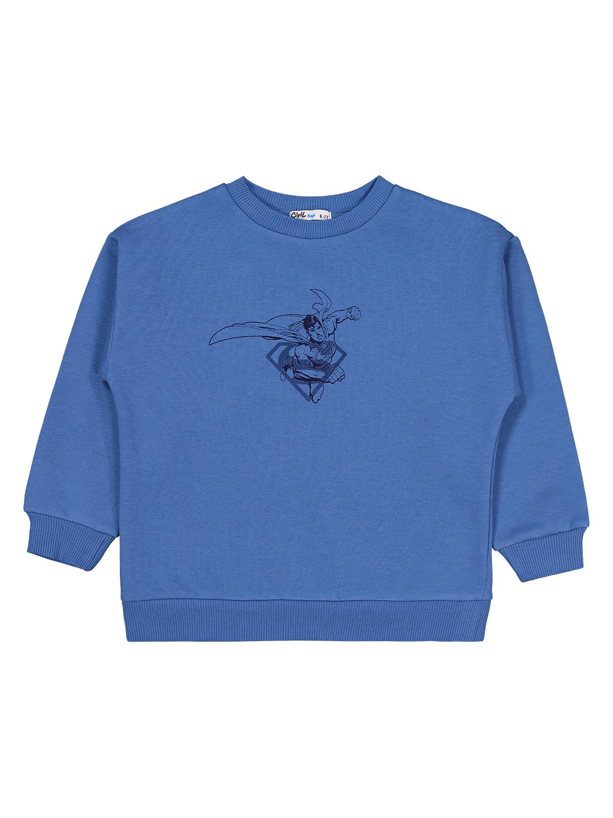 Superman Logo Baskılı 6-9 Yaş Sweatshirt - Mavi