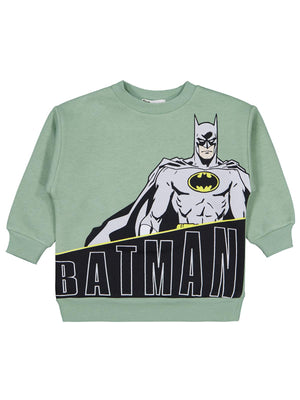 Batman Baskılı Sweatshirt | 3 İp Uzun Kol Bisiklet Yaka Baskılı | Okul Kreş ve Günlük Kullanım - Yeşil