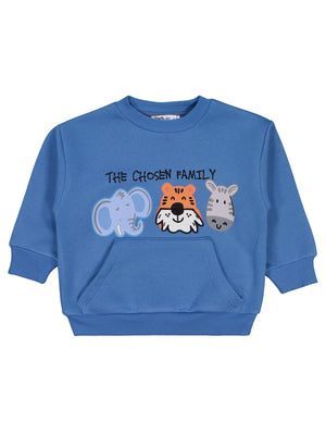 Civil Erkek Çocuk Üç Kafadar Baskılı-Nakışlı Sweatshirt | 3 İp | Okul Kreş ve Günlük Kullanım - Mavi