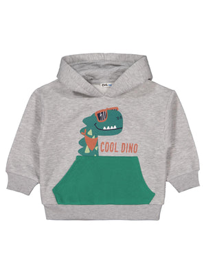 Civil Erkek Çocuk Dino Baskılı Sweatshirt | 3 İp Uzun Kol | Okul Kreş ve Günlük Kullanım - Gri