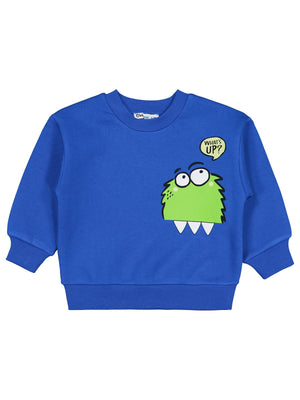 Civil Erkek Çocuk Monster Basklı Sweatshirt | 3 İp Uzun Kol | Okul Kreş ve Günlük Kullanım - Mavi