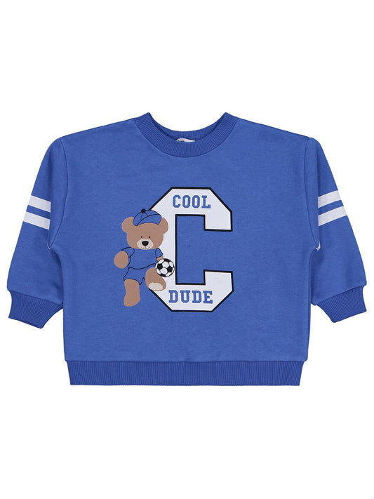Civil Erkek Çocuk Cool Dude Baskı/Nakışlı Sweatshirt | 3 İp Uzun Kol | Okul Kreş ve Günlük Kullanım - Mavi