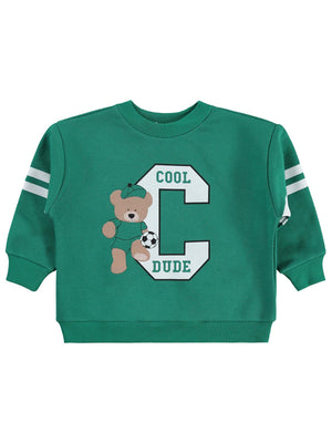 Civil Erkek Çocuk Cool Dude Baskı/Nakışlı Sweatshirt | 3 İp Uzun Kol | Okul Kreş ve Günlük Kullanım - Yeşil